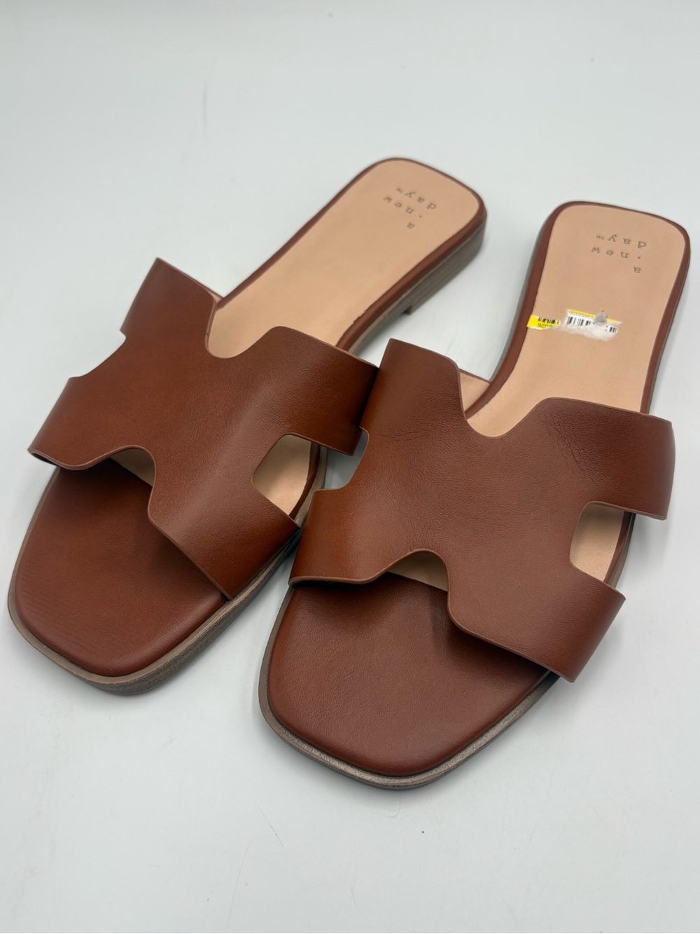 A New Day Women’s Brown H-Cut Slide Sandals Size 7.5 Slip On Block Heel - Picture 1 of 4